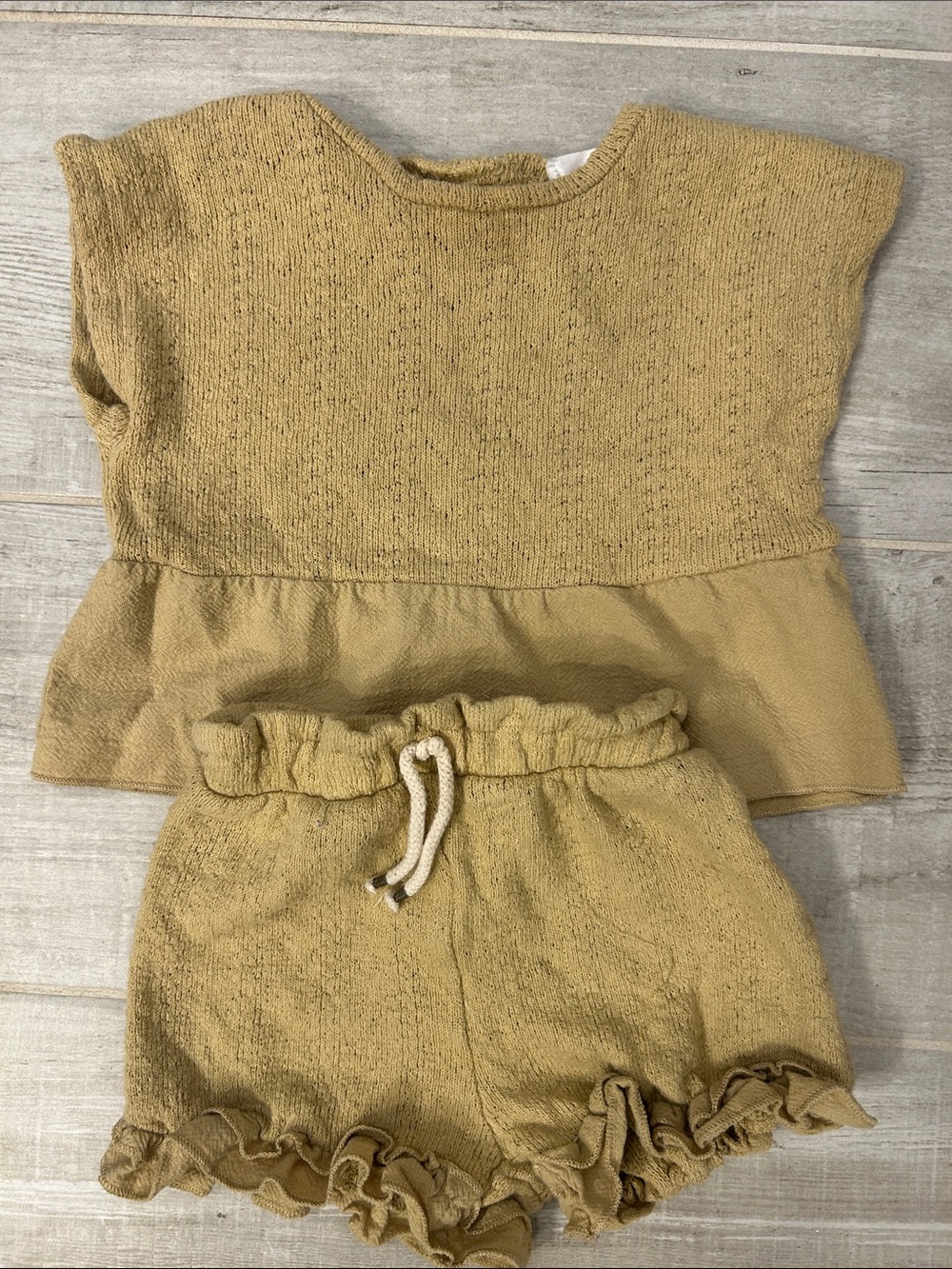 Zara Mustard Yellow Girls Matching Top & Shorts Set